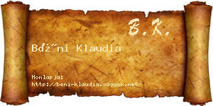 Béni Klaudia névjegykártya