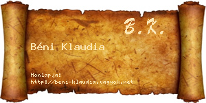 Béni Klaudia névjegykártya